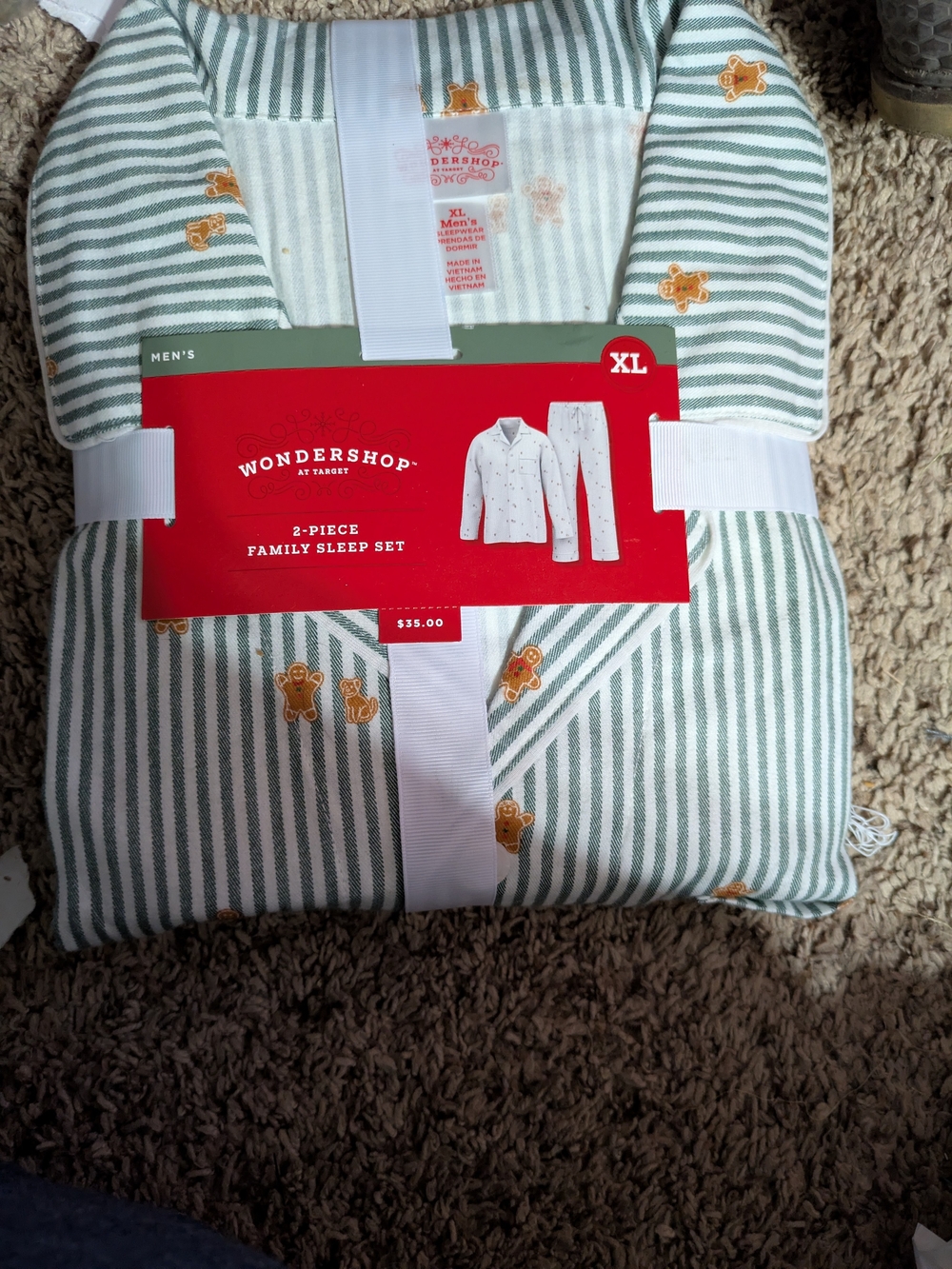 Old Navy Green and White Stripe Kids Pajama Set with Gingerbread Print
